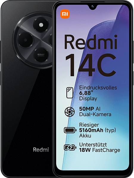 Jetzt das maXXim Allnet Flat 30 GB + Xiaomi Redmi 14C Midnight Black ab 22.99,-€/Monat