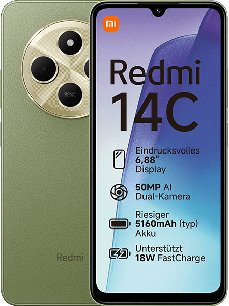 Jetzt das maXXim Allnet Flat 20 GB + Xiaomi Redmi 14C Sage Green ab 16.99,-€/Monat