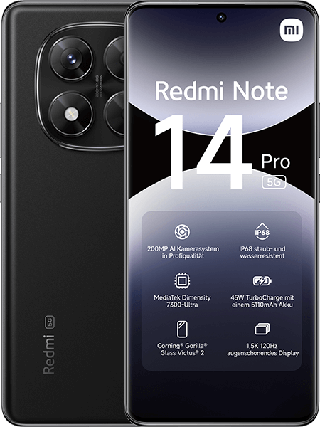 Jetzt das maXXim Allnet Flat 20 GB + Xiaomi Redmi Note 14 Pro 5G Midnight Black ab 24.99,-€/Monat