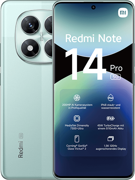 Jetzt das maXXim Allnet Flat 30 GB + Xiaomi Redmi Note 14 Pro 5G Coral Green ab 29.99,-€/Monat