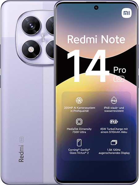 Jetzt das maXXim Allnet Flat 30 GB + Xiaomi Redmi Note 14 Pro 5G Lavender Purple ab 29.99,-€/Monat